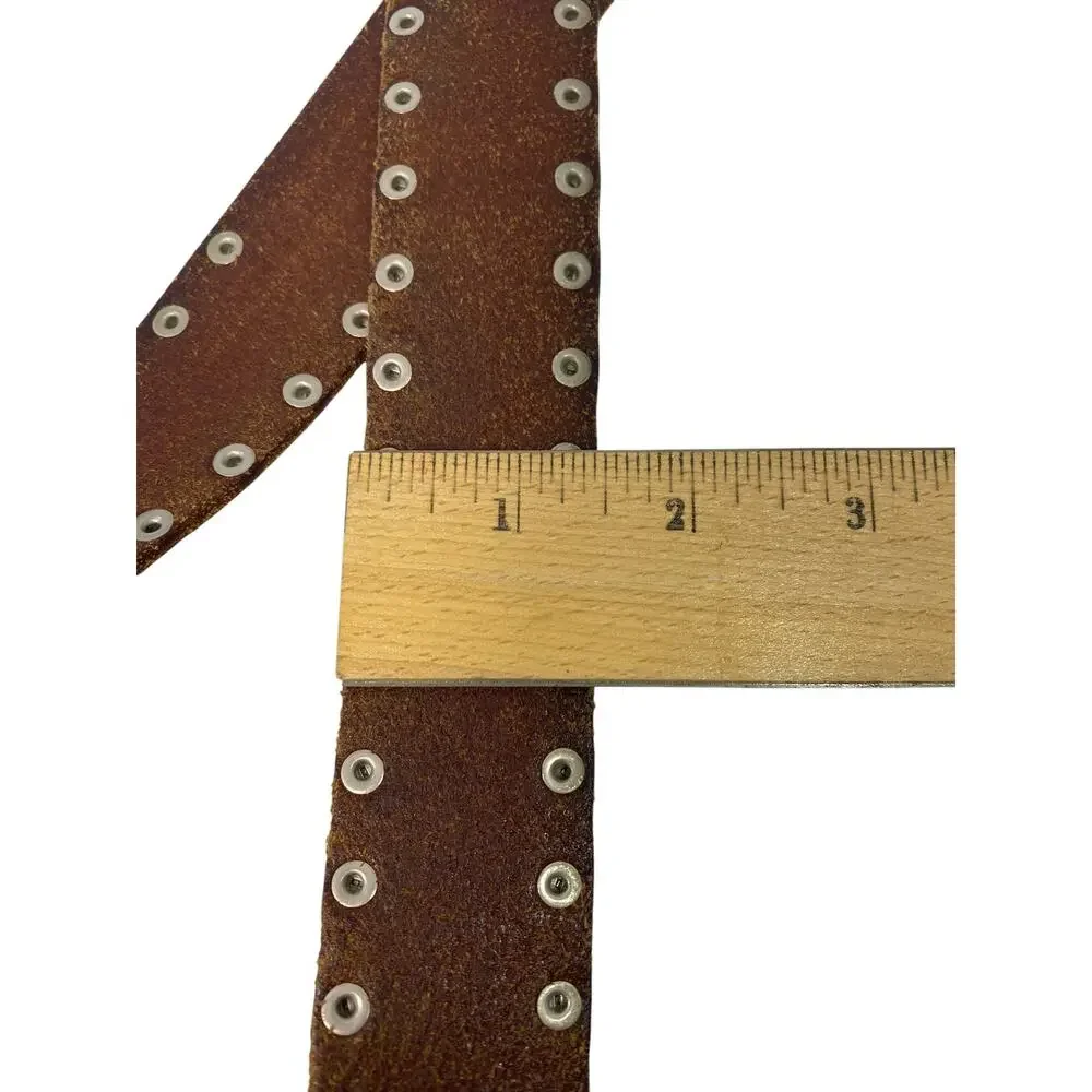 Vintage Closed Studded Leather Belt Brown Moto Western Y2K  32